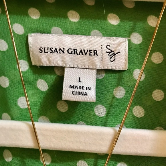 Susan Graver Green and White Polka Dot Chiffon Top Size L - Picture 6 of 6